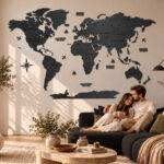 Weltkarte Holz Wanddekoration - Black Wood