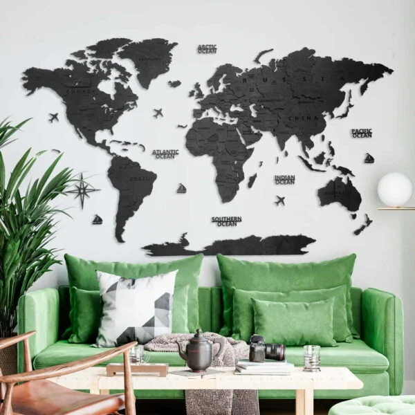 Carte Du Monde En Bois Multicolore 3D - Déco Murale 150x90 Cm - Green Split