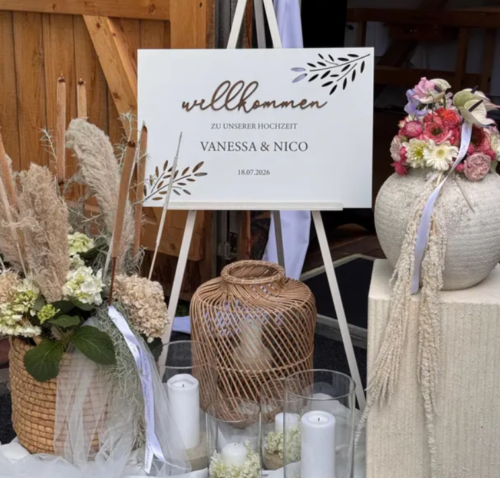Willkommensschild Hochzeit aus Holz photo review