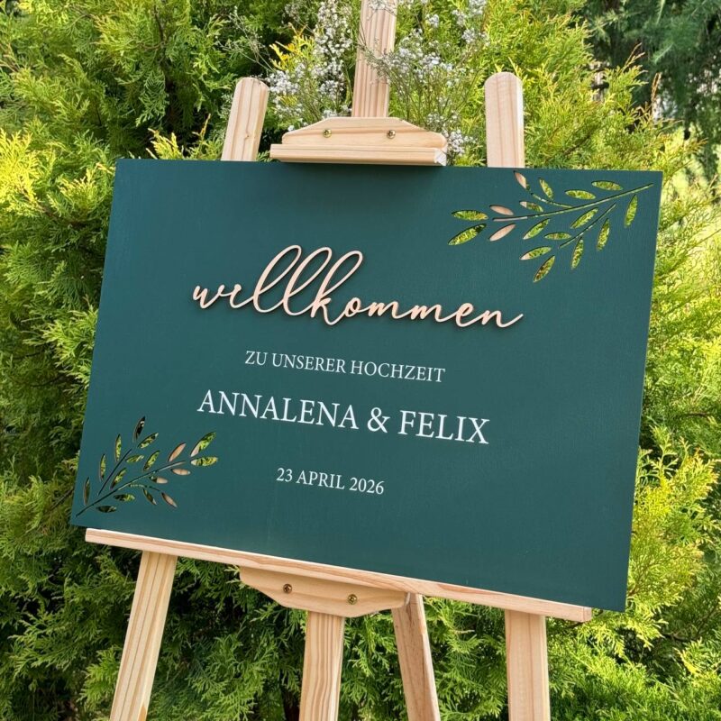 Willkommensschild Hochzeit aus Holz – Bild 6