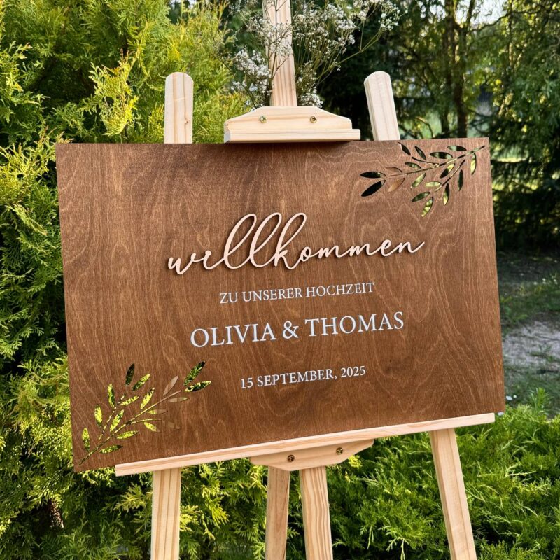 Willkommensschild Hochzeit aus Holz – Bild 2