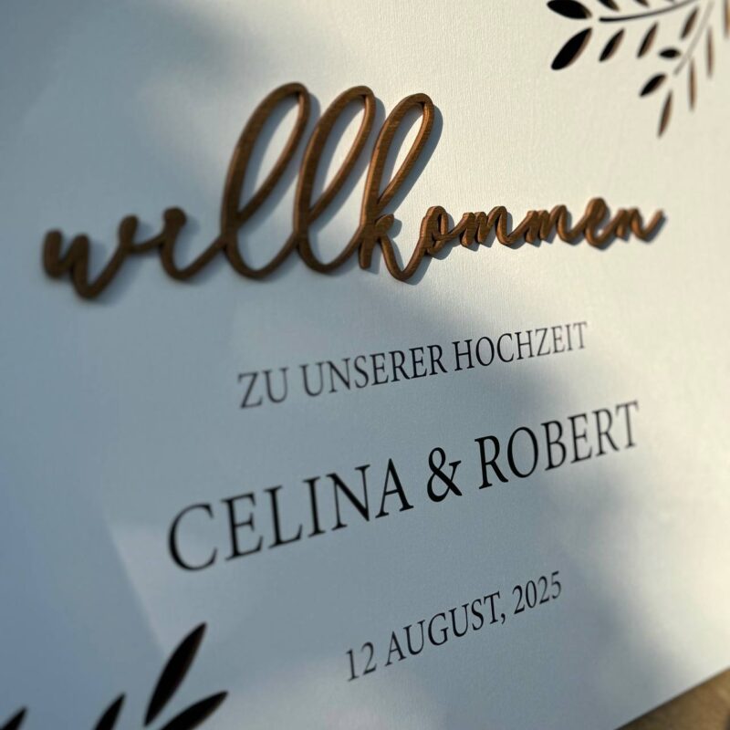 Willkommensschild Hochzeit aus Holz – Bild 7