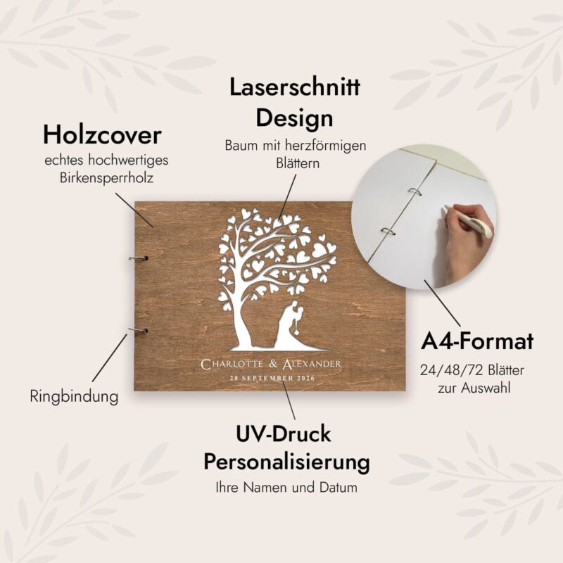 Gästebuch Hochzeit Paar unter Herzbaum Horizontal – Bild 2