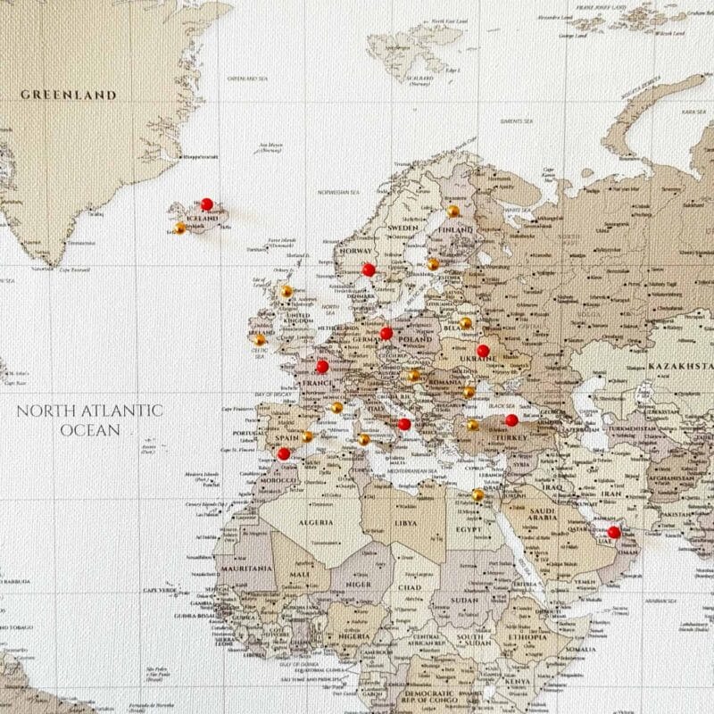 Pinnwand Weltkarte Leinwand - Pastell Beige – Bild 3