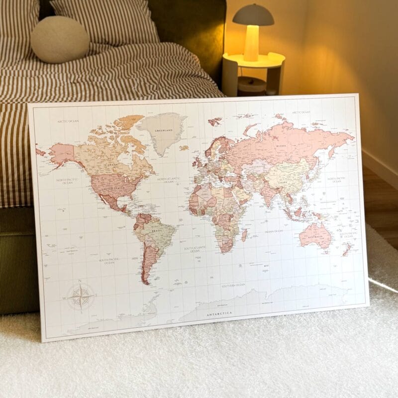 Weltkarte Pinnwand Leinwand - Gelb-Rot – Bild 2